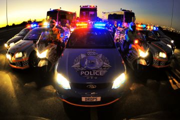 Police cars at dusk